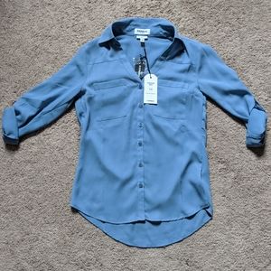 Express blue slim fit portofino shirt